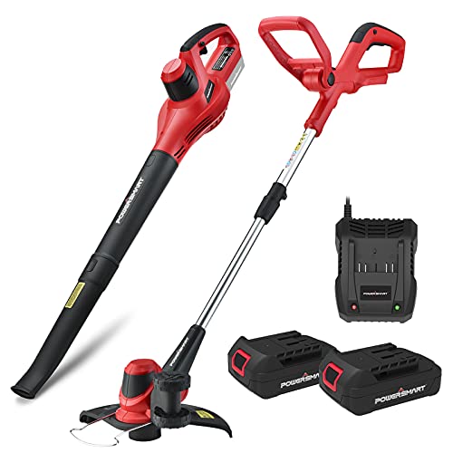 PowerSmart 20V Lithium-Ion Cordless String Trimmer/Edger and Blower Combo Kit, ...