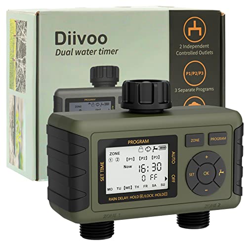 Sprinkler Timer 2 Zone, Diivoo Water Timer for Garden Hose ...