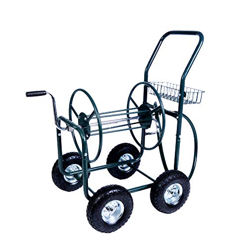 Dporticus Garden Hose Reel Cart 4 Wheels with Storage Basket ...