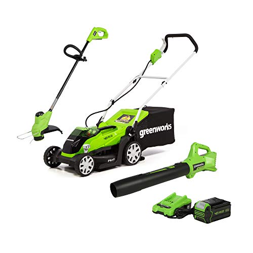 Greenworks 40V 14-Inch Mower/Axial Blower/12-Inch String Trimmer Combo Kit, 4Ah ...