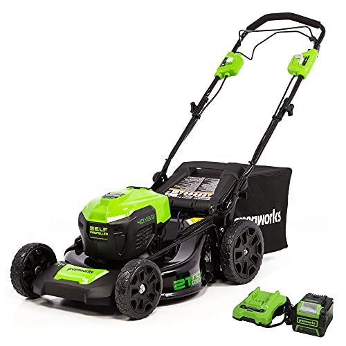 Greenworks 40V Brushless Self-Propelled Lawn Mower, 21-Inch Electric Lawn Mower, ...