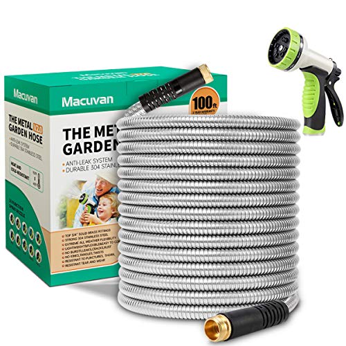 Macuvan Flexible Metal Garden Hose 100ft-Heavy Duty Water Hose with ...
