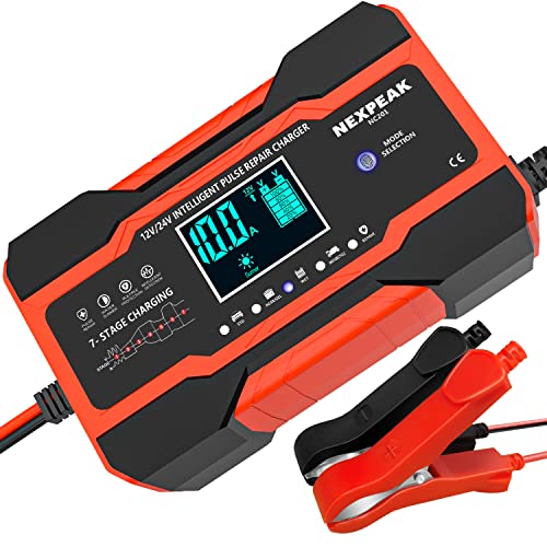 10-Amp Car Battery Charger, 12V and 24V Smart Fully Automatic ...