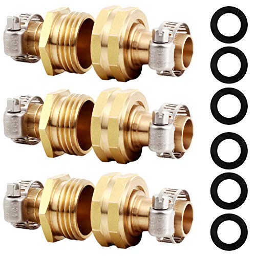 YELUN Solid Brass Garden Hose Repair Connector with Clamps Hose ...