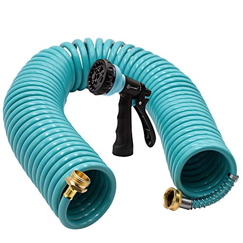 AUTOMAN-Garden-Water-Hose-Recoil,50 Feet EVA Curly Water Hose with Brass Connectors,Watering Hose ...