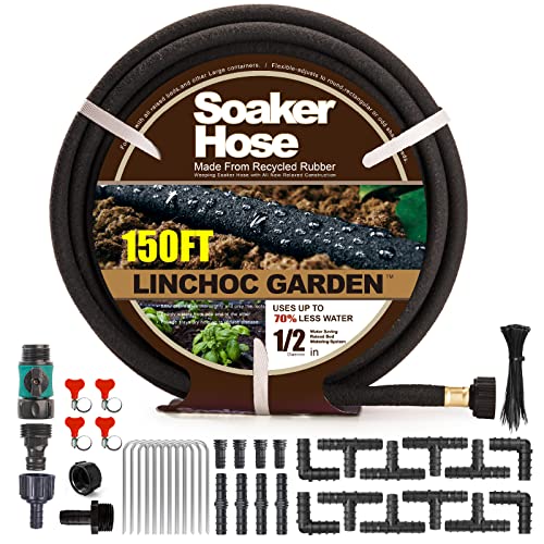 Soaker Hose 150 FT,Heavy Duty 1/2 inch Rubber Soaker Hoses ...