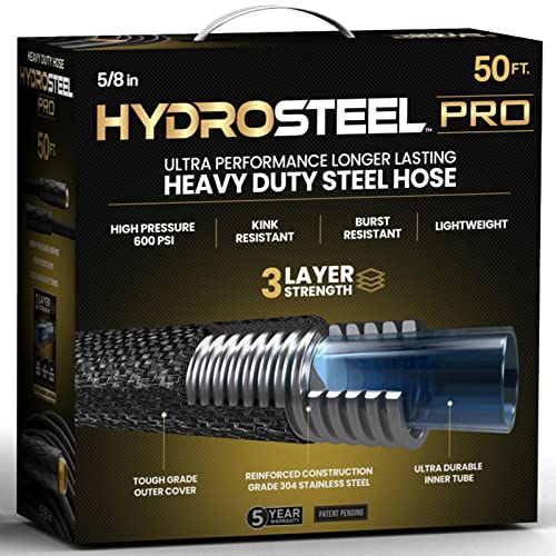 Hydrosteel 50 Foot Metal Garden Hose 304 Stainless Steel Water ...